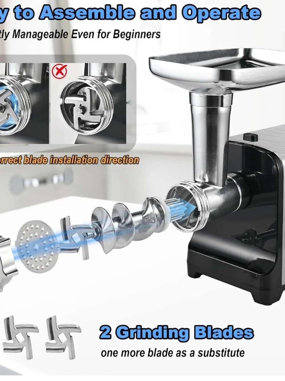 Electric Meat Grinder 3200W Max Heavy Duty Sausage Stuffer Kibbe Maker Stainless
